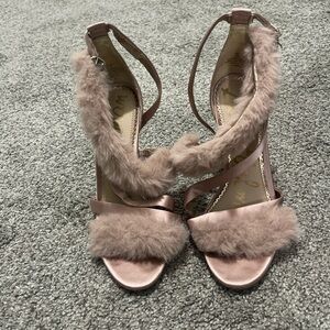 Elegant Pink Fur Strap Heels